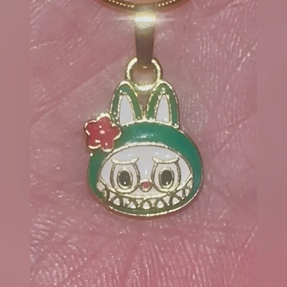 18K Gold The Monsters Labubu Green Head Inspired Pendant Necklace Minimalist